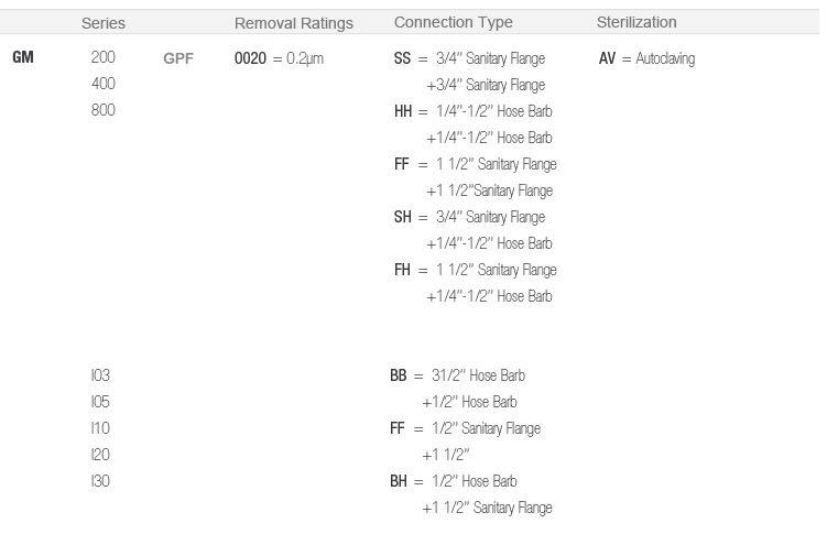 Aegivast AFL filters Ordering Information